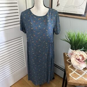 Vintage EDDIE BAUER Womens Dress Petite Small Blue Midi Shift Retro Modest Boho